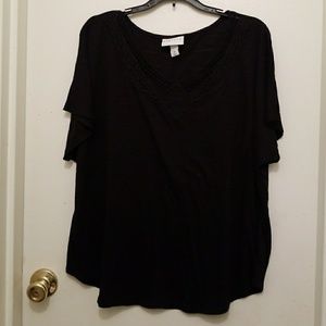 Ava & Viv Black crochet collar tee